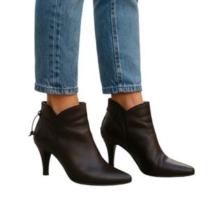 Naturalizer Uprise Bow Tassel Ankle Boots Dark Chocolate Brown Leather 8.5 Wide